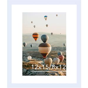 JCJMY 12x15 Picture Frame with Mat, Display 8x12 with Mat or 12 x 15 without Mat, Wood 12 by 15 Photo Frames for Wall Hanging, 1 Pack, White