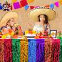 Mega-L Fiesta Party Decorations, 4 Pack Taco Wavy Metallic Tinsel Foil Fringe Table Skirts, Mexican Themed Cinco de Mayo Day of The Dead Decorations Dia De Los Muertos Birthday Party Table Decor