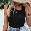 LOLONG Womens Tank Tops Summer Sleeveless Asymmetrical Neck Pleated Tops Casual Shirts (Black, XXL)