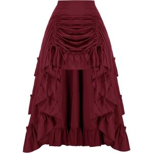 SCARLET DARKNESS Women's 2026 Summer Skirt Gothic Steampunk Skirt Renaissance High-Low Bustle Skirt (XX-Large, New Ruffle-wine)