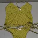 ZAFUL Tankini Swimsuits for Women Lace Jacquard Bowknot Decor Tummy Control High Cut Tanga Tankini Set (Small, A-light Green)