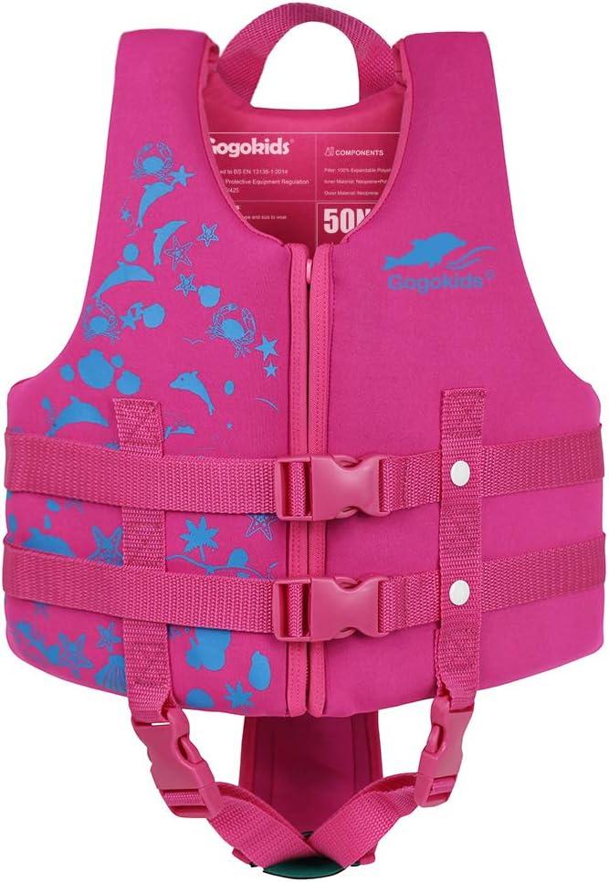 Gogokids Toddler Swim Vest, Kids Floaties  Boys & Girls Buoyancy Jacket for Pool & Beach, Fits 2-8 Years / 22-60 lbs (Pink Dolphin)