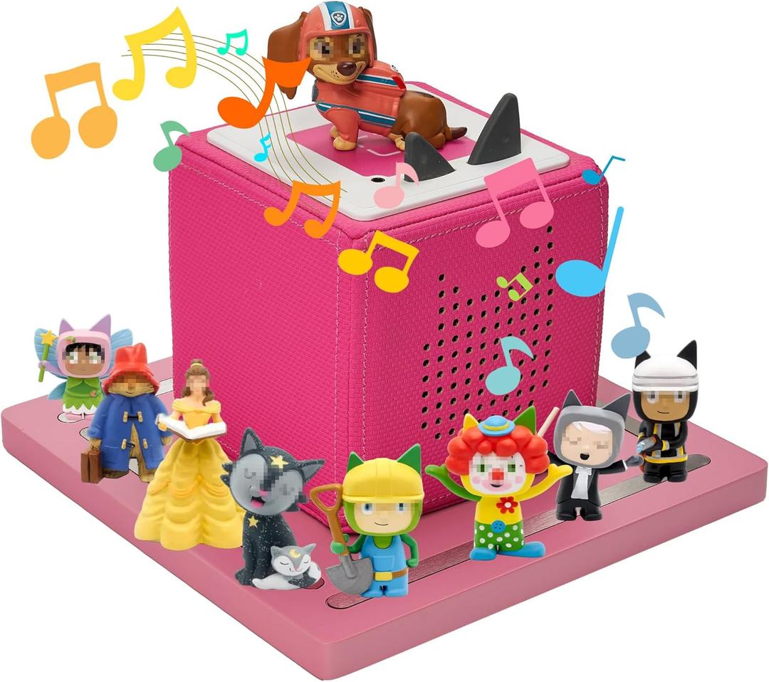 for TonieBox 2/1 Square Tonies Storage Shelf,Tonie Shelves Magnetic with Pine Wood Organizer Figures 12-30 Characters Compatible Charging Station Tonies Box Shelf for Kid's Room(Pink)