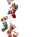 Dlerom 50 Inch Christmas Stocking Holder Wooden Freestanding Stand with Santa Claus Snowman Hat and 5 Removable Hooks Decor for Floor Fireplace Mantle Scarf Belt Hat Purse Tie