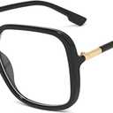 Bullabulling Retro Square Reading Glasses For Women Blue Light Blocking Oversized Eyeglass Frames Large Lens (Black)