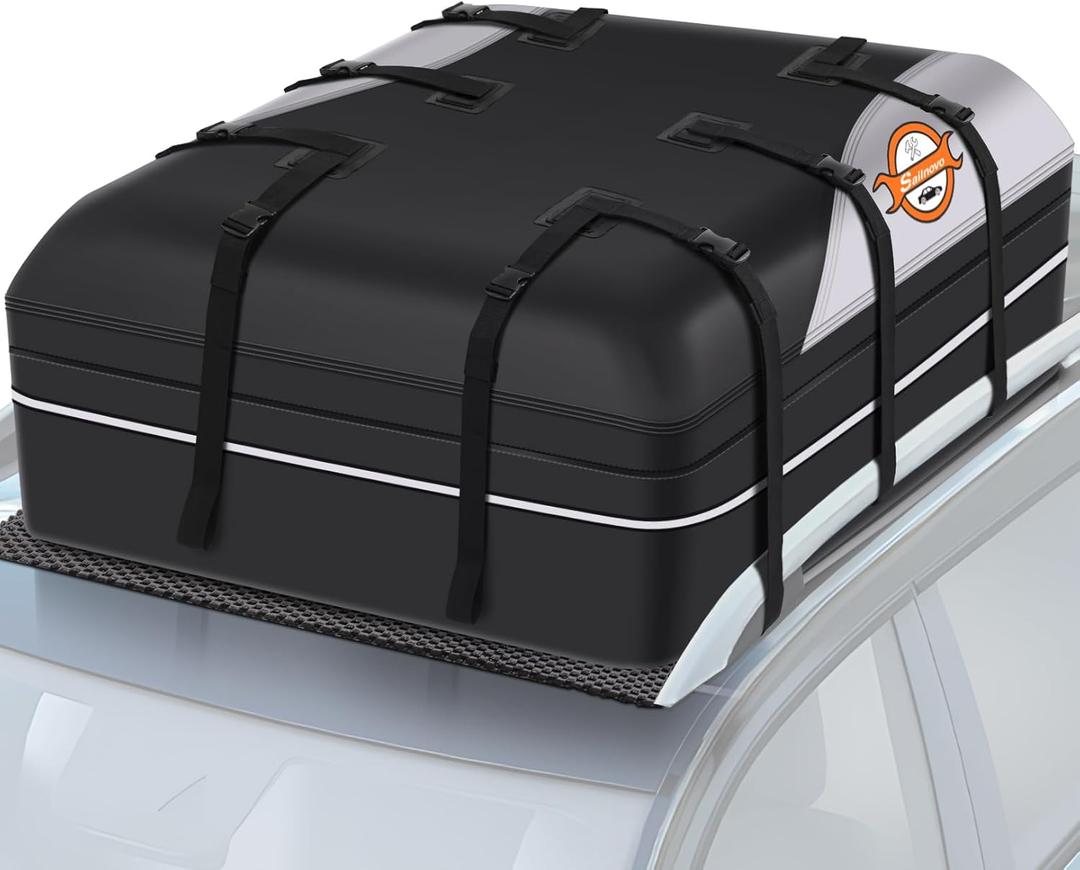 Sailnovo Rooftop Cargo Carrier - 21 Cubic PVC Waterproof Roof Rack Cargo Carrier for Top of Vehicle with/Without Rack, Soft-Shell Car Top Carrier Includes Anti-Slip Mat, Luggage Lock, 6 Door Hooks