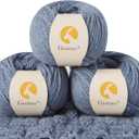 100% Merino Wool Yarn, 3-Ply Luxurious and Soft Yarn for Hand Knitting & Crocheting (Light Blue, 3Balls)