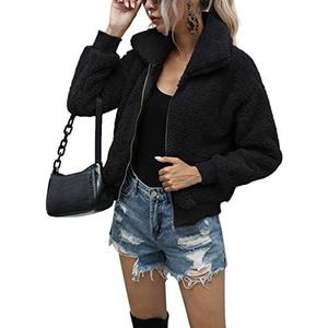 AKEWEI Women's Short Faux Fur Coat Casual Shaggy Jacket with Pockets Warm Winter Zip-Up Fluffy Outwear XXL