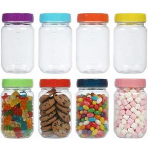 novelinks 16 oz Plastic Mason Jars with Colorful Lids, Leakproof 16oz Clear Plastic Jars with Lids, Reusable Storage Containers for Household Use (8 Pack)