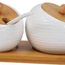 Ceramic Spice Jar Set Condiment Jars Lids Salt Kitchen Storage Containers