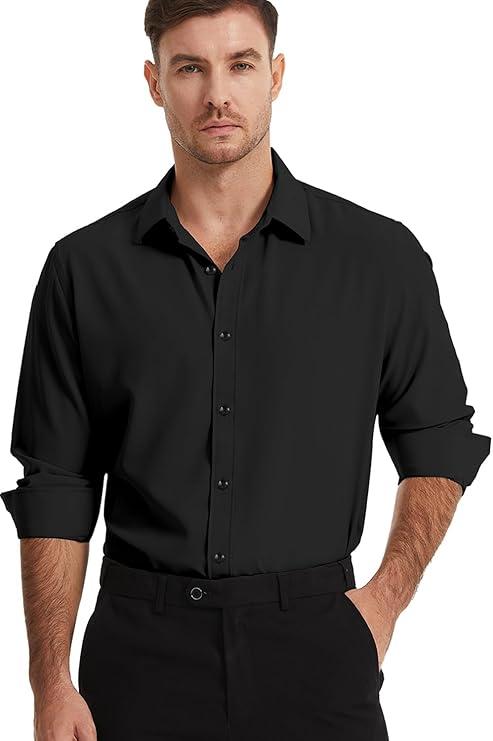 Men's Dress Shirts Solid Wrinkle-Free Long Sleeve Button Down Shirt Regular Fit Formal Shirts XL