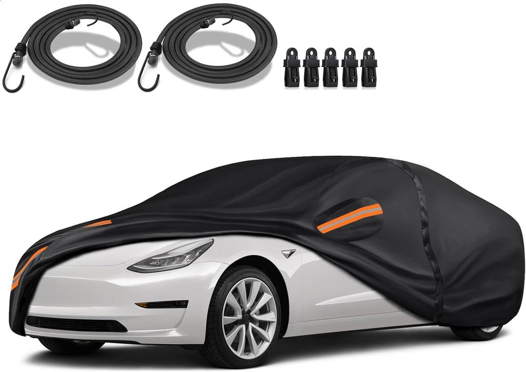 Special 16 Layers Full Car Cover Fit for 2017-2024 TES-la Model 3, Ultra Heavy 600D Oxford Cloth, All-Weather Protection Summer Sun Exposure and Winter Snow Rain Dust UV, Black