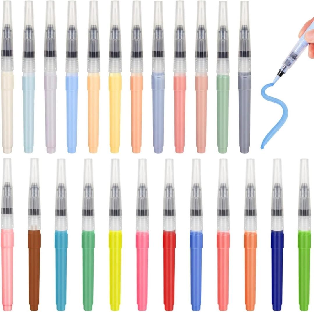 24 Pcs Underglaze Water Color Brush Pens for Pottery Ceramics, Watercolor Paint Push Pens for Decorating Under Ceramic Pottery Bisque (Vibrant Colors)