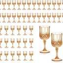 XUWAIDSGN 48 Pcs 7oz Plastic Vintage Glasses Drinking Glasses Unbreakable Wedding Glassware Crystal Water Goblets Reusable Drinkware Vintage Champagne Flutes (48, Amber)