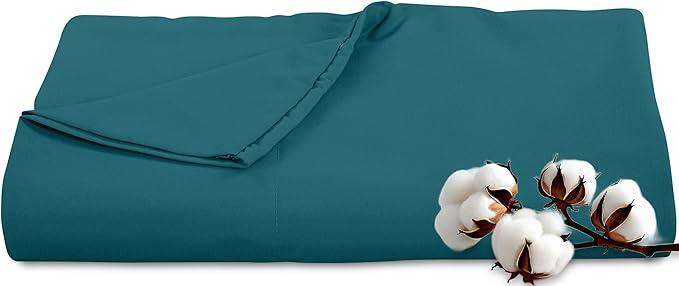 Royale Linens 300 Thread Count 100% Long Staple Combed Cotton Flat Sheet - Super Soft - Top Sheets - Queen Flat Sheet Sold Separately - Breathable, Cool & Crisp Percale Sheets Only (Queen, Teal)