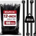Zip Ties 12 inch (100 Pack), Double-sided Toothed, 85 lb, Delivering 1.7X Tensile Strength in the Same Specs, Black Cable Ties, Heavy Duty Wire Ties, Glufirm