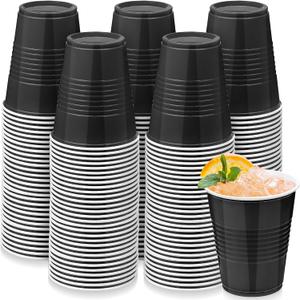 100 Pack Black Disposable Plastic Cups 12 Ounce Drinking Party Cups Bulk Party Cups for Wedding Birthday Graduation Christmas Parties, Picnics Events