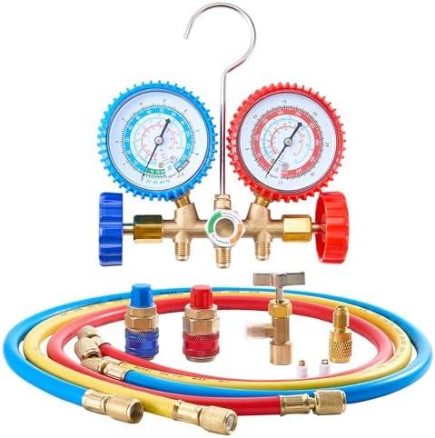 KOOPOOL Self-Sealing & Puncturing R134A Can Tap, Compatible with R134a/R12/R22/R502 Refrigerants, 5FT Extended Hoses, Adjustable Couplers & Adapter Kit for Car AC Systems(Without Box)