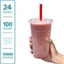 GUSTO [24 oz. - 100 Count Clear Cups with Flat Lids & Straws - Disposable Clear Drinking Cups for Iced Coffee, Cold Drinks, Milkshakes, and Smoothies 