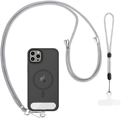 CACOE Phone Lanyard 2 Pcs-1 Pcs Adjustable Neck Strap, 1 Pcs Wrist Strap, 2 Pcs Pads, Universal Crossbody Multifuctional Cell Phone Lanyards Compatible with Most Smartphones(Gray)
