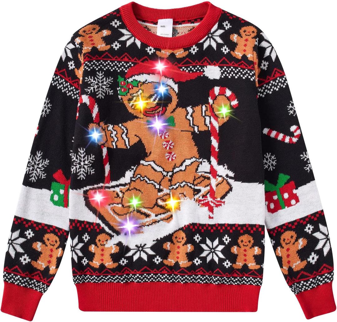 Cutemile Kids Boy Ugly Christmas Sweaters Size 5-14 Girls Light Up Xmas Sweaters for Party (5-6 Years, Skiing)