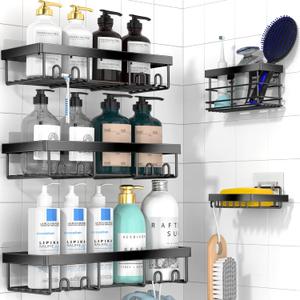 Moforoco Adhesive Shower Caddy Organizer Shelves Rack - 5 Pack Corner Bathroom Storage Organization, Home & Kitchen Decor Inside RV Accessories, Hanging First Apartment Household Camper Essentials (5pack, Black)