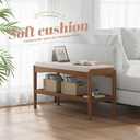 STDDRE Shoe Bench Entryway Bamboo 2-Tier Shoe Rack with Cushion Padded Seat Shoe Bench Organizer Stable for Entry, Hallway, Living Room, Bedroom, Closet (31.5 * 11.4 * 16.5IN, Brown-Beige)