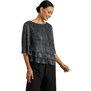 Women's 3/4 Sleeve Sparkle Tops Ruffle Shiny Blouses for Women Dressy Casual Pleated Layered Flowy Chiffon Shirt (S)