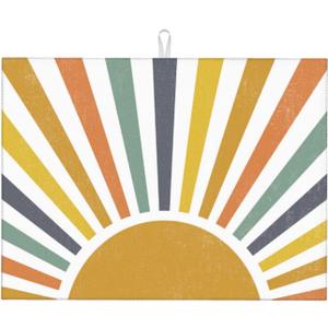 Sunshine Dish Drying Mat 18x24 for Kitchen Counter, Stripes Yellow Sun Decorative Absorbent Coffee Mat Dish Drying Pad Coffee Bar Dish Drainer Rack Mat Drainer Mat