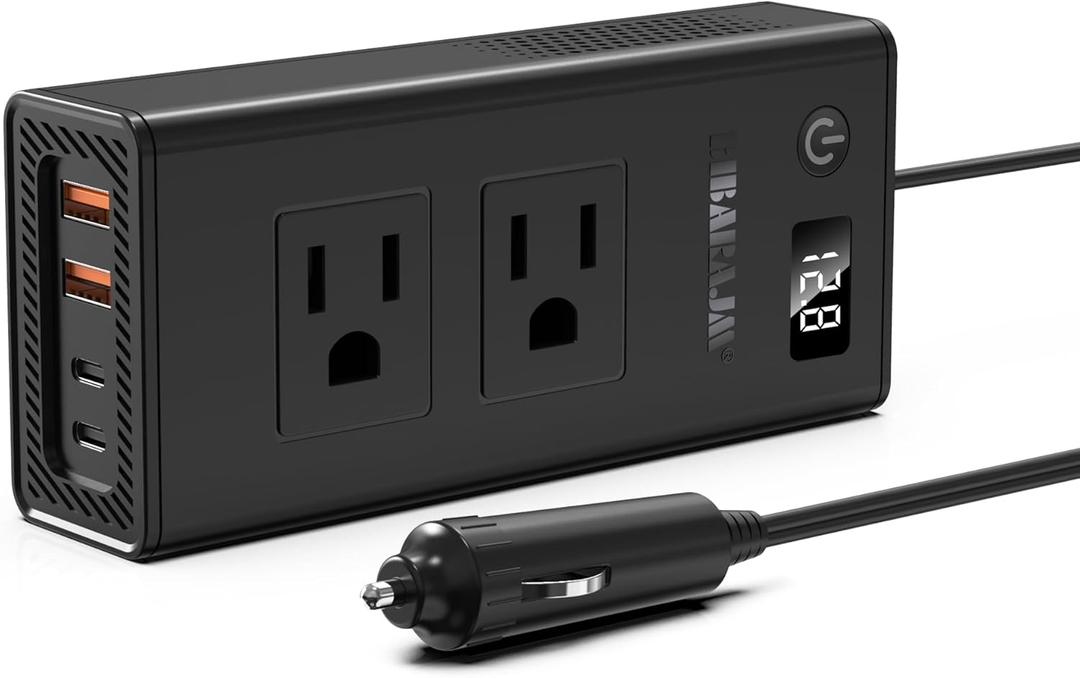 300W Car Voltage Converter Inverter DC 12V to AC 110V Ports Fast Charging Car Charger with Cigarette Lighter Plug with 2 Sockets and 4 USB for Business Trips and Vacation