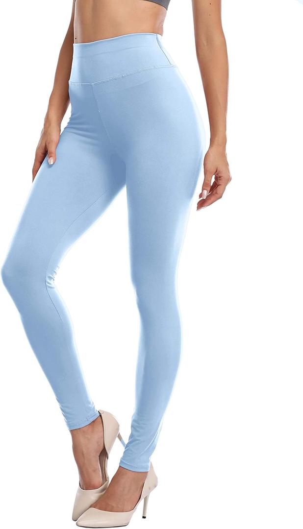Cheapestbuy High Waisted Leggings for Women Soft Compression Yoga Pants Tummy Control Opaque Slim Workout Running Pants (One Size, Light Blue)