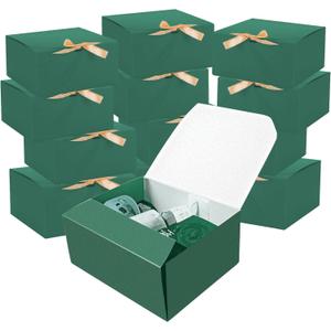 12 Pack Green Gift Boxes with Lids,with lids bulk, Bridesmaid Proposal Box with Ribbon, Gift Boxes for Wedding, Christmas, Valentine's Day,Birthday,Baby Shower and the other Parties. 10''x 8'' x 4''