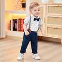 CARETOO Baby Boy Clothes Suit Infant Gentleman Boy Outfits Dress Shirt/Bowtie/Suspender Pants Set 0-18 Months (Black)