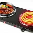 2000W Double Burner, Electric Hot Plate for Cooking Portable Cooking Stove, Countertop Burner Cooktop for Kitchen, Dorm, Temperature Control, Easy to Clean, Black