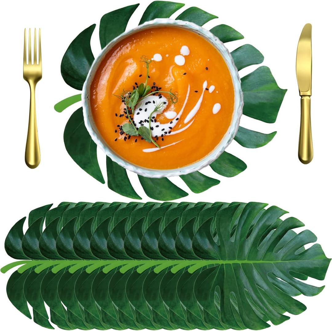 Sinmoe 100 Pack Disposable Paper Placemats Bulk 13 Inch Paper Placemats Disposable Charger Plates Table Place Mats for Dinner Wedding Birthday Summer Spring Party Dinner Tableware(Palm Leaf)