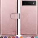 SUANPOT for Google Pixel 6 5G with RFID Blocking Wallet case Credit Card Holder,Flip Book PU Leather Phone case Shockproof Cover Cellphone Women Men for Google Pixel6 case Wallet (Rose Gold)