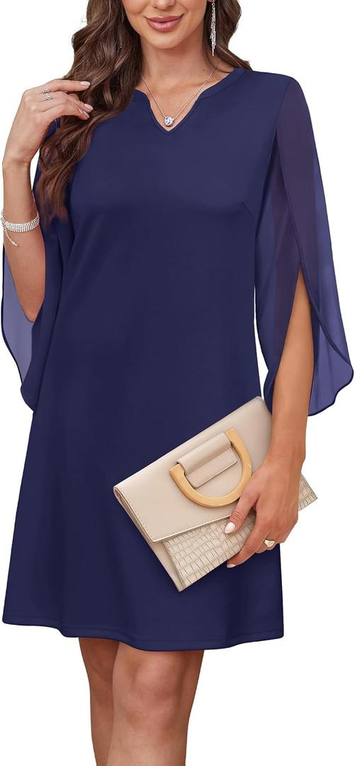 RUMIA Cocktail Dresses for Women Chiffon Sleeve Wedding Guest Dress, L