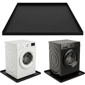 27x27 Inch Silicone Washing Machine Drain Pan - Waterproof Leak Protection Mat, Anti-Vibration Floor Protector for Washers & Dryers, Black