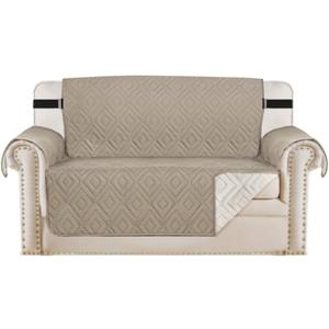 H.VERSAILTEX Reversible Loveseat Cover Furniture Protector Anti-Slip Water Resistant 2 Inch Wide Elastic Straps Couch Covers Pets Kids Fit Sitting Width Up to 46"(Love Seat: 75" x 90", Khaki/Beige)