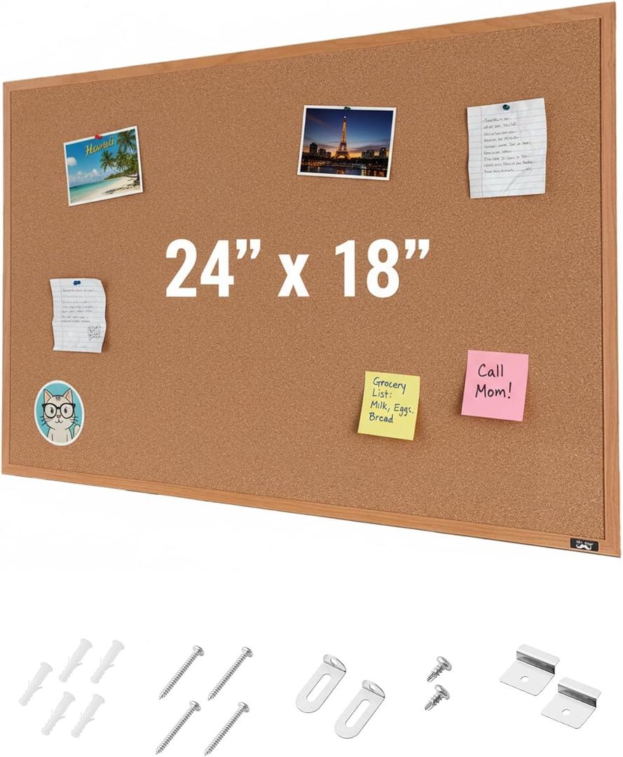 Mr. Pen- Cork Notice Board, 24 X 18 Inches, Cork Bulletin Board for Walls, Pin Boards, Framed Corkboard, Decorative Hanging Pin Boards, Perfect for Office & Home Decor