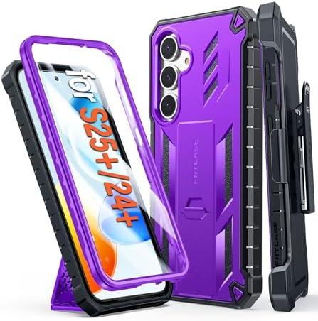 FNTCASE for Samsung Galaxy S25-Plus Case: Military Grade Rugged Cell Phone Cover with Kickstand & Belt Clip Holster | Shockproof TPU Protection Bumper Design for Samsung S24 Plus Cases (Purple)