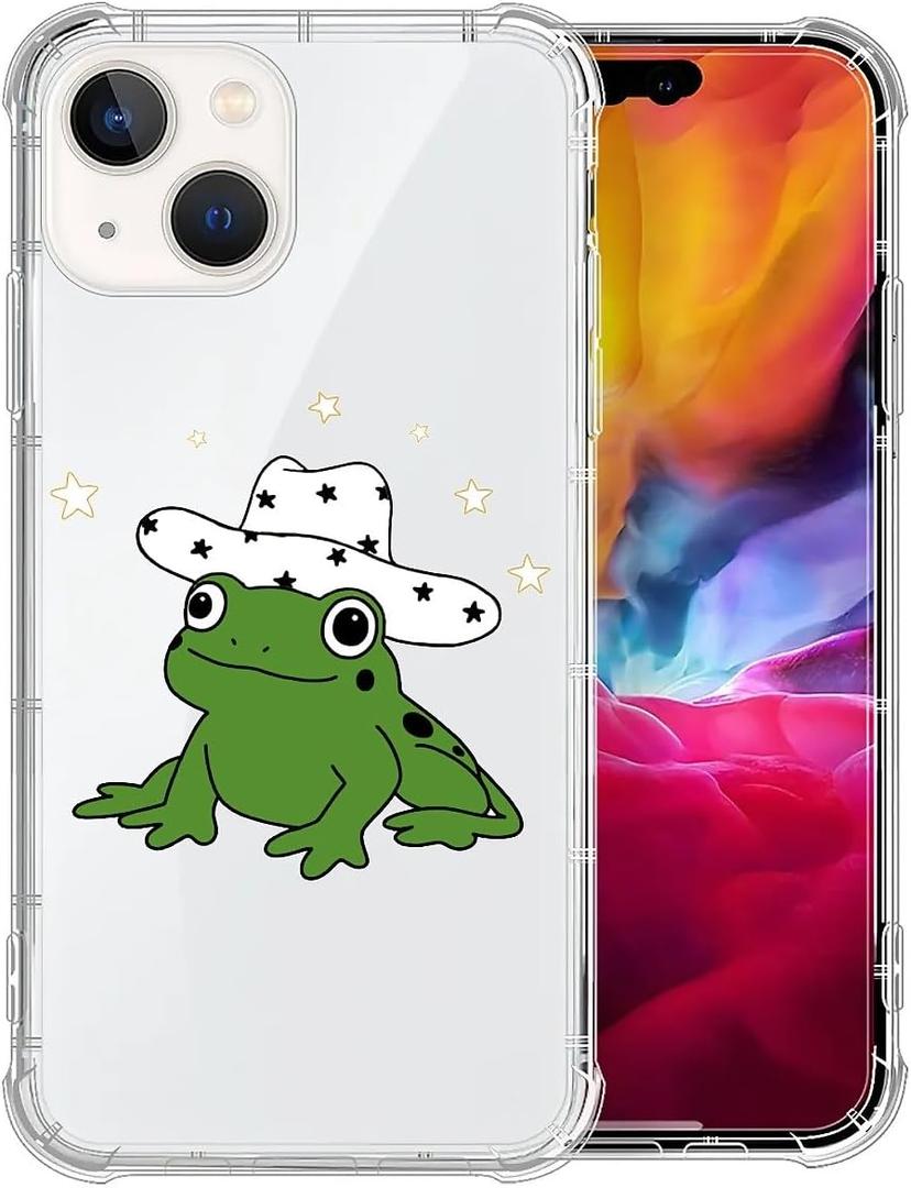 CARLOCA Compatible with iPhone 15 Case for Girl,Clear with Cowboy Hat Frog Pattern Design Plastic Shockproof TPU Bumper Protective Case for iPhone 15