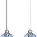 Glass Pendant Lights Kitchen Island, Blue Pendant Light Fixtures with Hand-Blown Clear Glass, Modern Hanging Light for Kitchen Sink Dining Room Bedroom, E26 (Blue, 2pack)