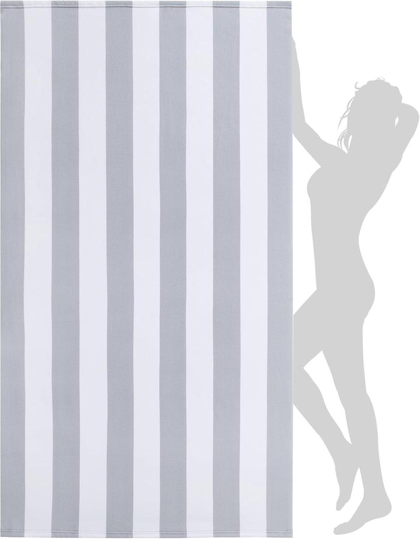 WILFA Extra Large Beach Towel - Oversized Mircofiber Beach Towel 40'' x 70'', XL Striped Lightweight Pool Towel, Big Cabana Swim Travel Towel for Adults Mens Women,Grey