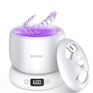 2025 Upgraded Ultrasonic Retainer Cleaner Machine,Separate Retainer Cleaner for Night Guards, Braces, Aligner, Toothbrush, Jewelry, 4 Modes Denture Cleaner & Removable Base and Top Cover(White) (Medium)
