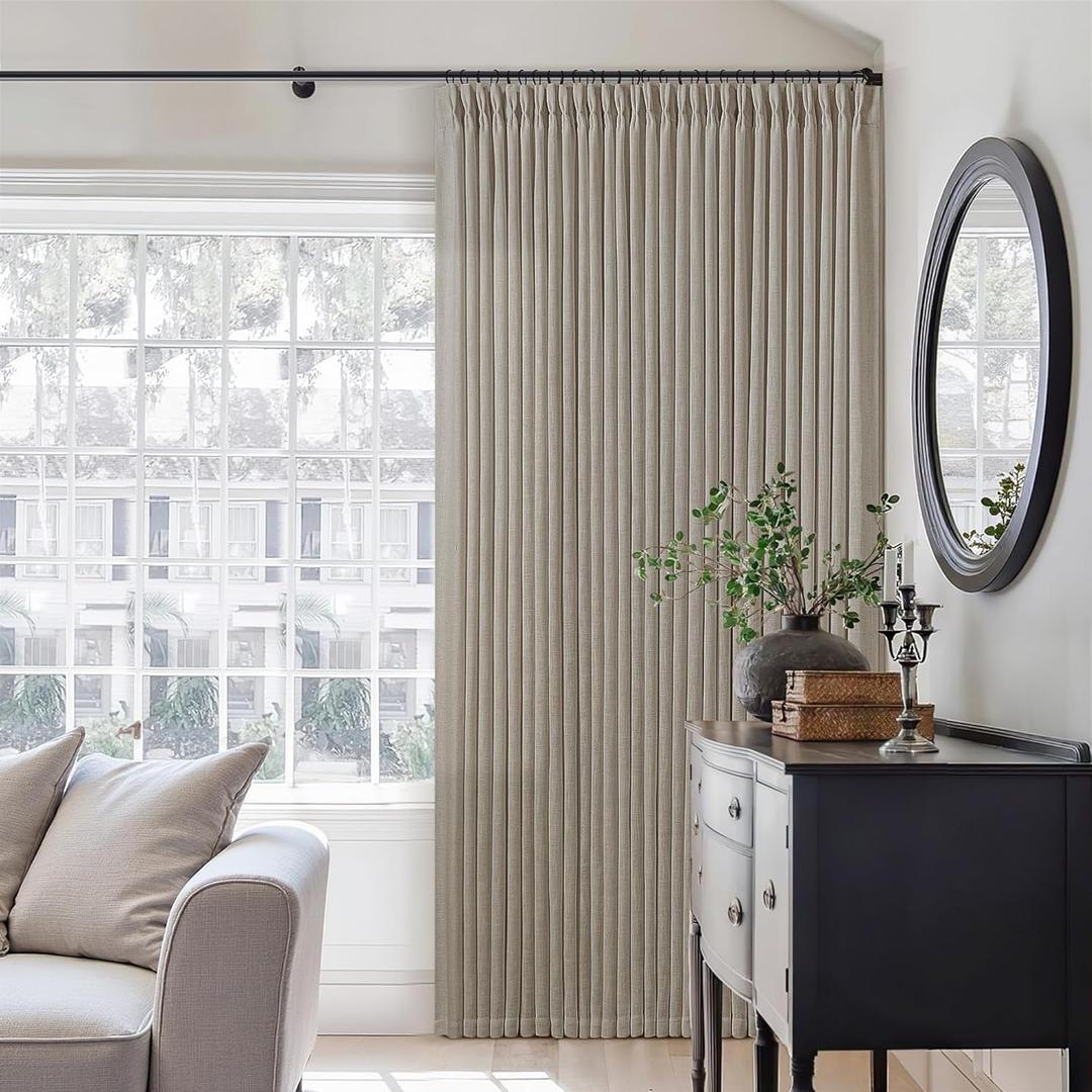 Extra Wide Taupe Linen Curtain 96 Inches Long 70 Inch Wide for Living Dining Room Pinch Pleated Drapes for Patio Sliding Glass Door Hooks Rings Sheer Privacy Curtain 72x96 1 Panel Burlywood Birch