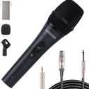 LyricLoom Professional Karaoke Microphone Wired, Metal Handheld Mic with 16.4ft Cable and Switch, Vocal Dynamic XLR Corded Microphone for Speaker, Singing and Amplifier, Black