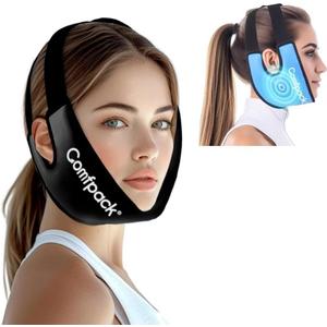 Comfpack Black Reusable Hot Cold Gel Face Ice Pack Head Wrap with Ear Hole Design, Soft Plush Jaw Ice Pack for TMJ Pain Relief, Tonsillectomy, Oral Surgery, Face Swelling