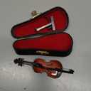 Dselvgvu Wooden Miniature Violin with Stand, Bow and Case Mini Violin Musical Instrument Replica Collectible Figurines Collection Decorative Ornament Dollhouse Accessories Model (3.93"x1.56"x0.62")