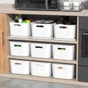 Ytteve 6 Pack White Stackable Plastic Storage Bins with Lids & Handles, Durable - 4 Large (14.4"x10.2"x6.3") & 2 Medium (11.8"x8"x4.7"), Multi-size for Closet, Shelves, Drawers, Home & Office